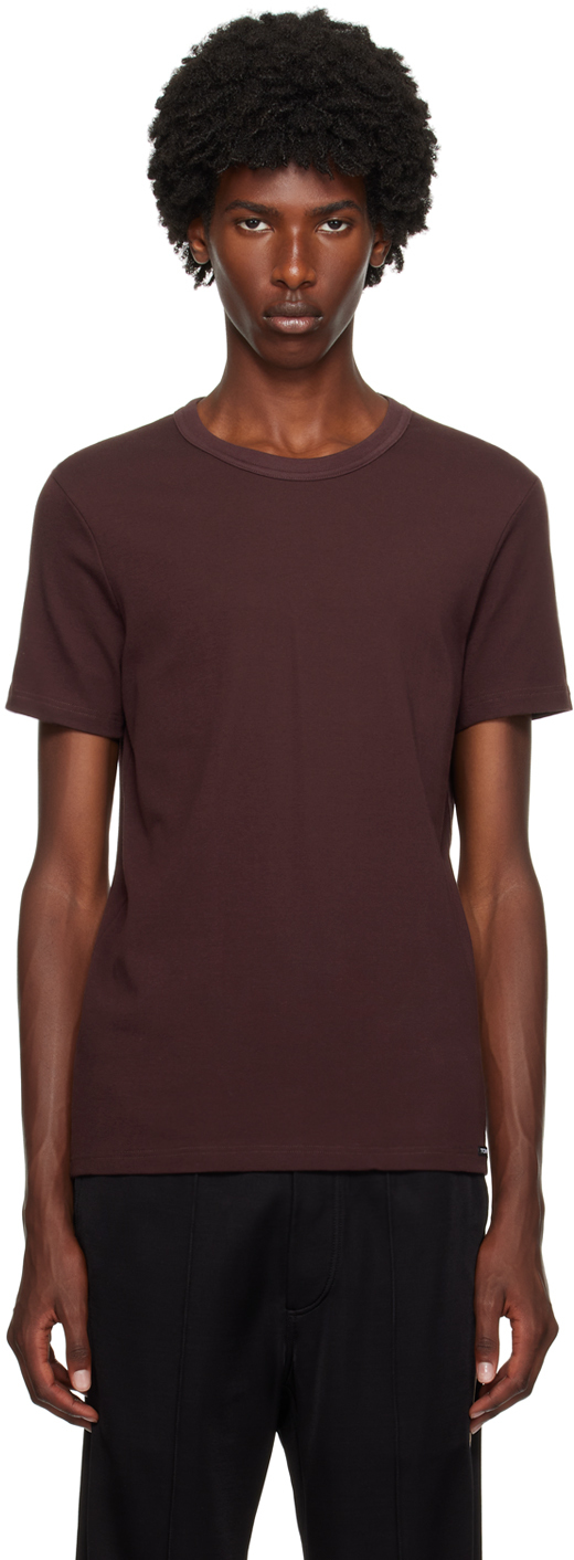 Shop Tom Ford Brown Crewneck T-shirt In Amethyst