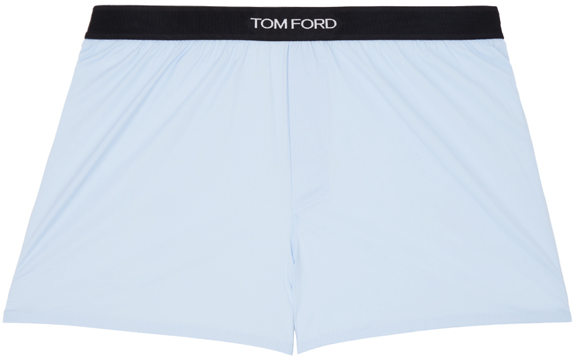 Shop Tom Ford Blue Jacquard Logo Boxers In Light Blue