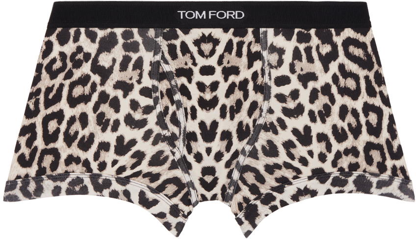 Shop Tom Ford Beige & Black Cotton Snow Leopard Boxer Briefs