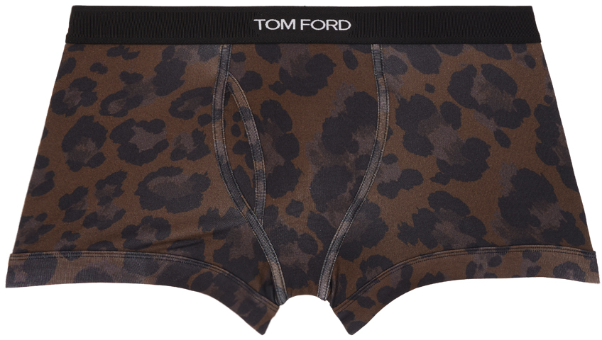 Shop Tom Ford Brown Cotton Leopard Boxer Briefs In Dark Brown