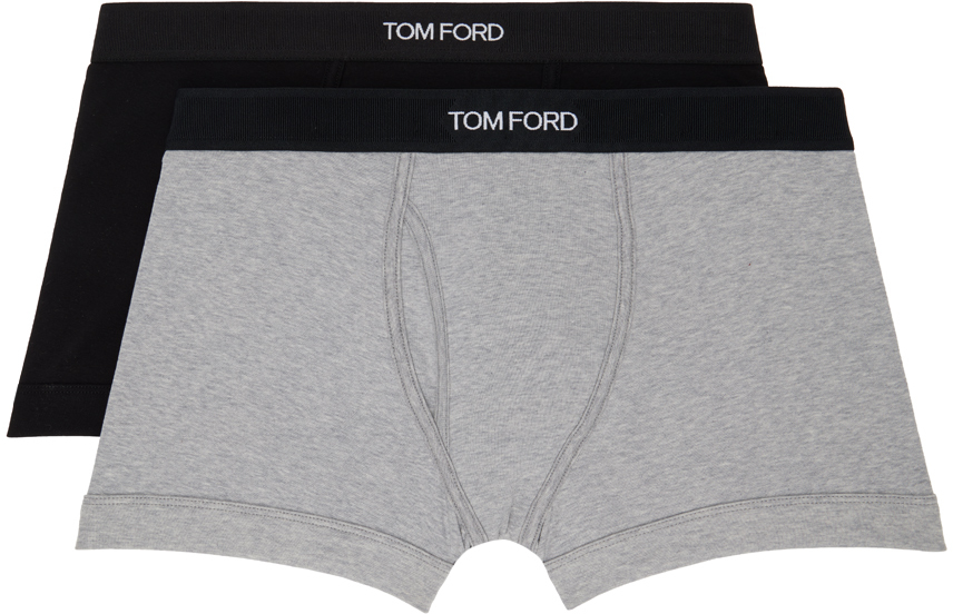 Shop Tom Ford Two-pack Black & Gray Boxers In Black / Grey