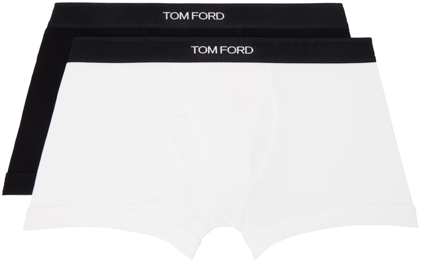 Shop Tom Ford Two-pack Black & White Cotton Boxer Briefs In Black / White