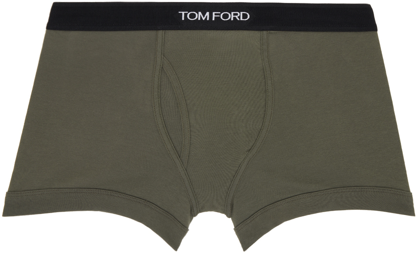 Shop Tom Ford Khaki Cotton Boxer Briefs In Military Green