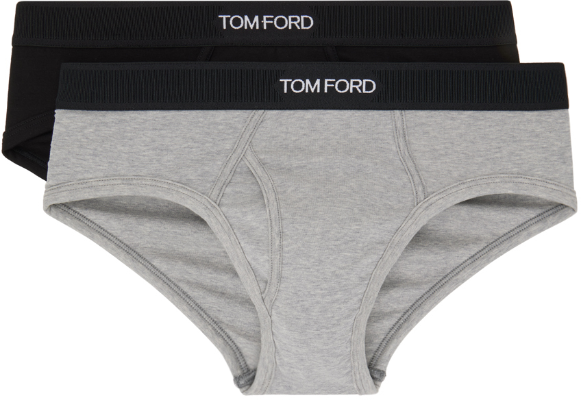 Shop Tom Ford Two-pack Black & Gray Cotton Briefs In Black / Grey