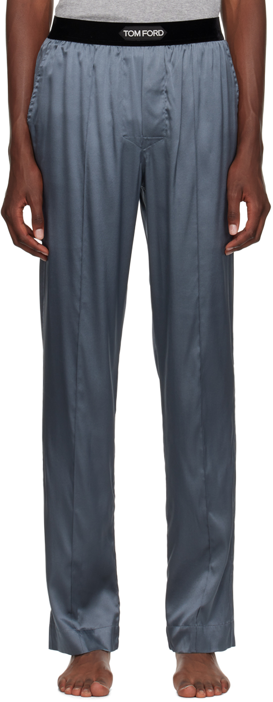 Shop Tom Ford Gray Silk Pyjama Pants In Dark Grey