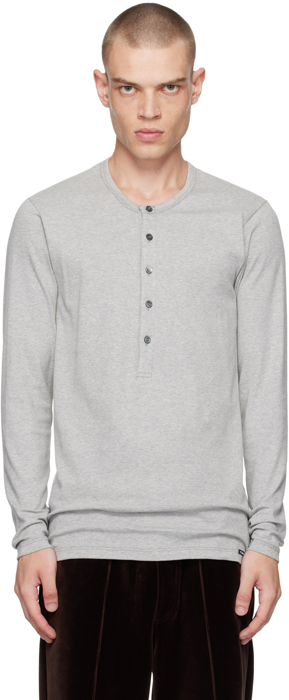 Shop Tom Ford Gray Cotton Henley In Grey