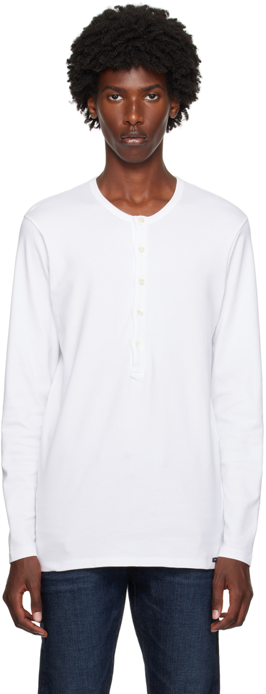 Shop Tom Ford White Logo Patch Long Sleeve Henley