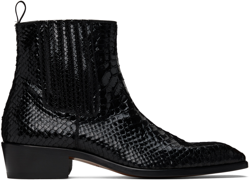 Black Stamped Python Kenneth Chelsea Boots