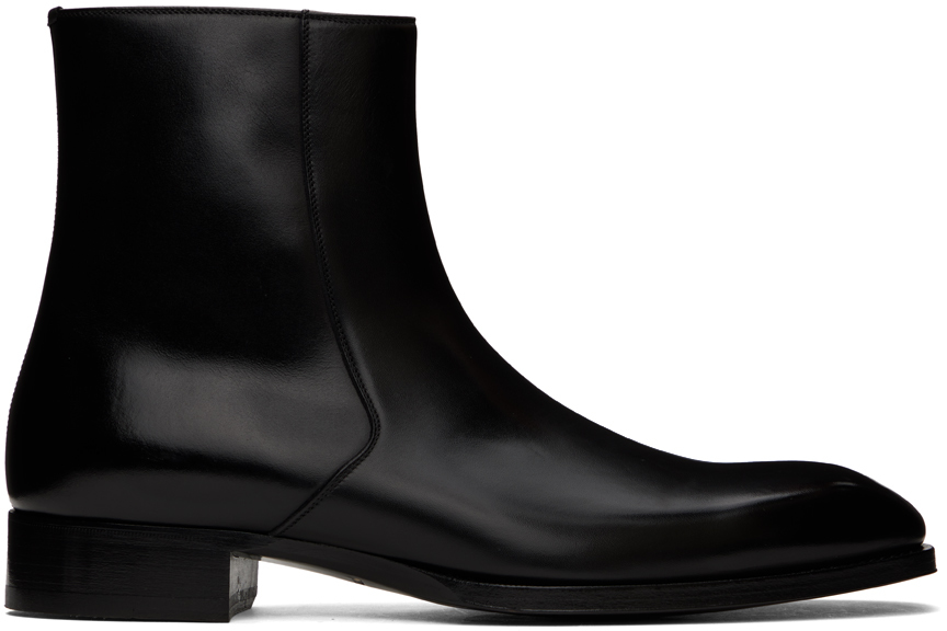 Black Burnished Elkan Zip Ankle Boots