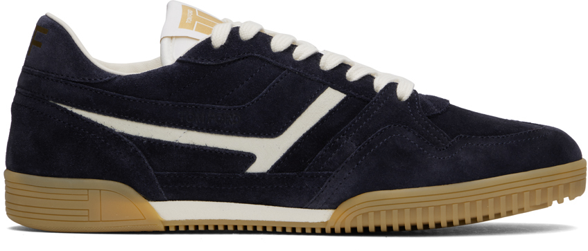 Shop Tom Ford Navy Suede Jackson Sneakers In Navy + Amber