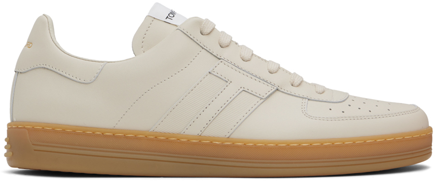 Shop Tom Ford Beige Smoothe Leather Radcliffe Sneakers In Marble + Amber