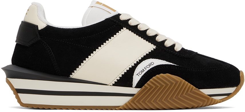 Shop Tom Ford Black & Off-white James Sneakers In Black + Cream