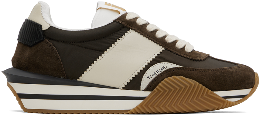 Shop Tom Ford Brown & Off-white James Sneakers In Ebony/ivory + Cream