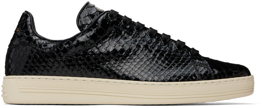 Shop Tom Ford Black Stamped Python Warwick Sneakers In Black + Cream