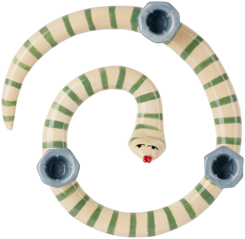 Khaki & Blue Sneaky Stripes Candle Holder