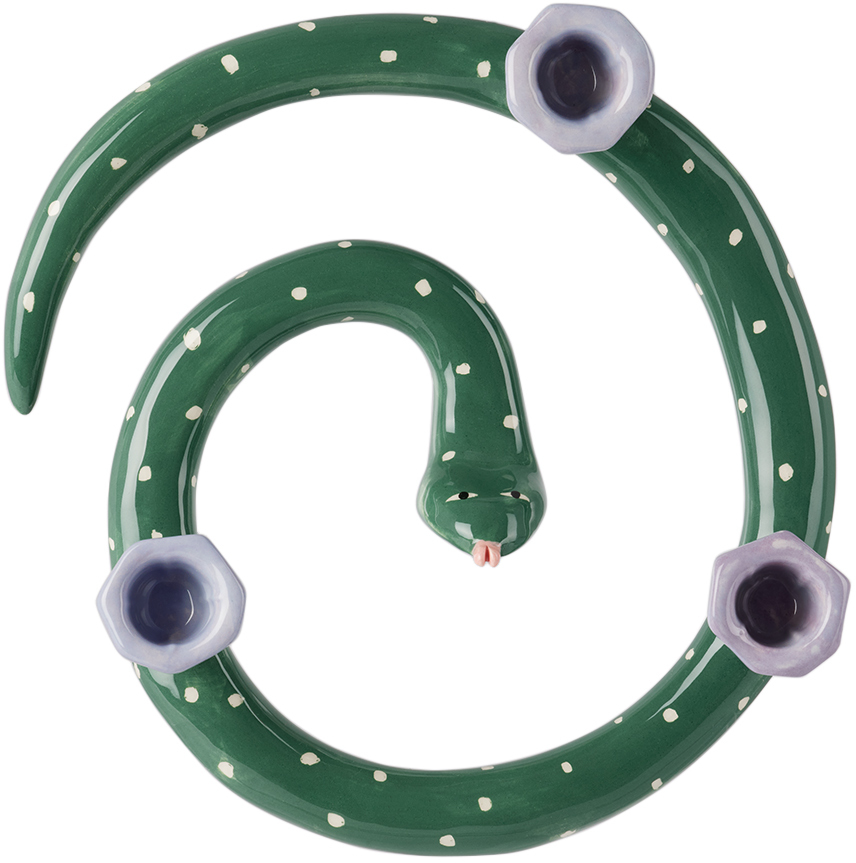 Laetitia Rouget Khaki & Purple Sneaky Dots Candle Holder