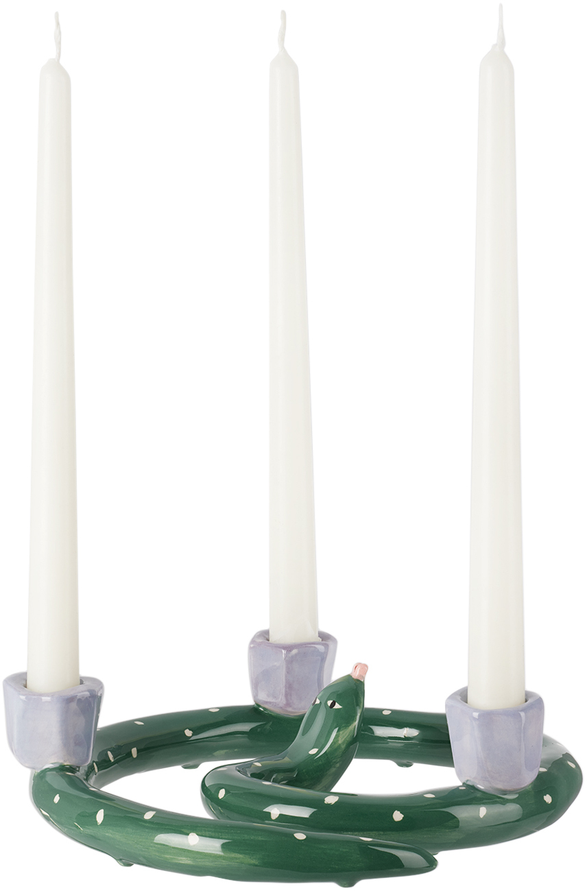 LAETITIA ROUGET KHAKI & PURPLE SNEAKY DOTS CANDLE HOLDER