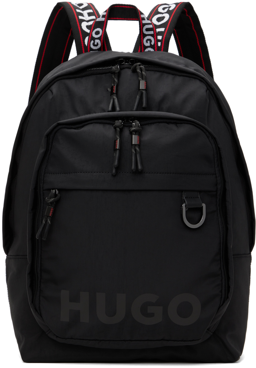 Black Logo-Print Branded Handles Backpack