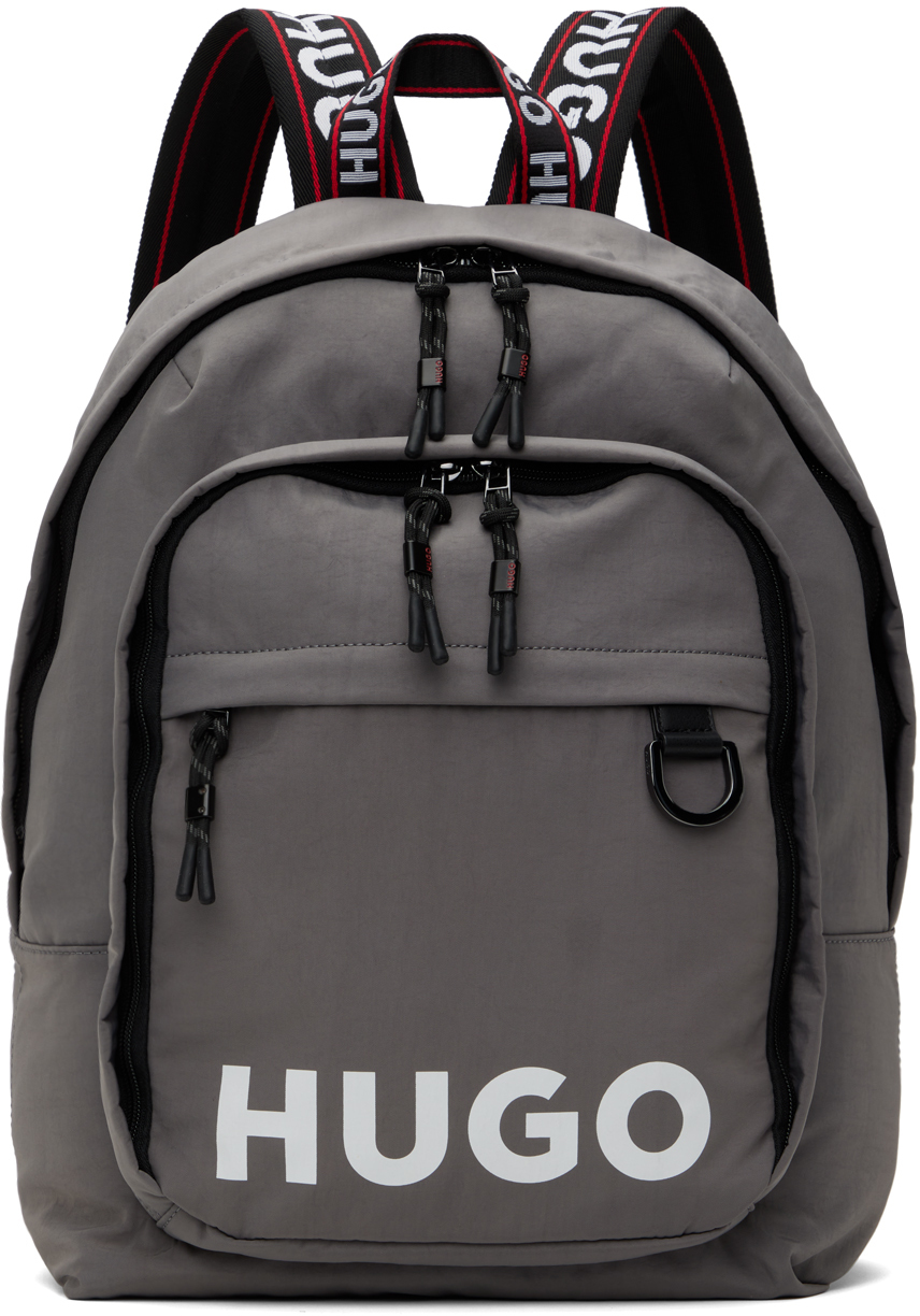 Hugo Gray Logo-print Branded Handles Backpack