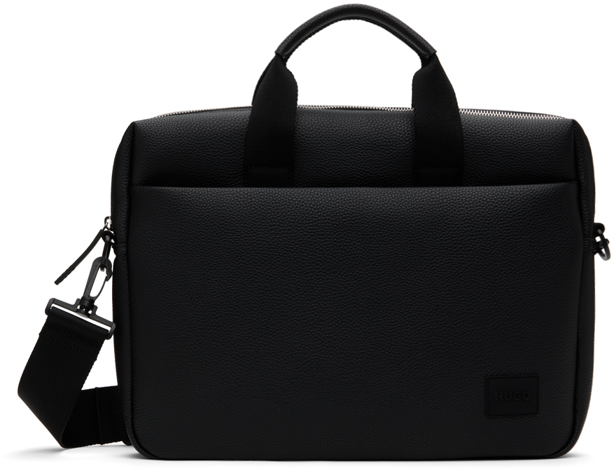 Black Grained Faux-Leather Briefcase