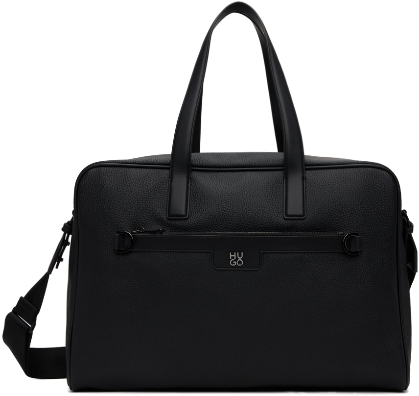 Shop Hugo Black Faux-leather Duffle Bag In 001-black