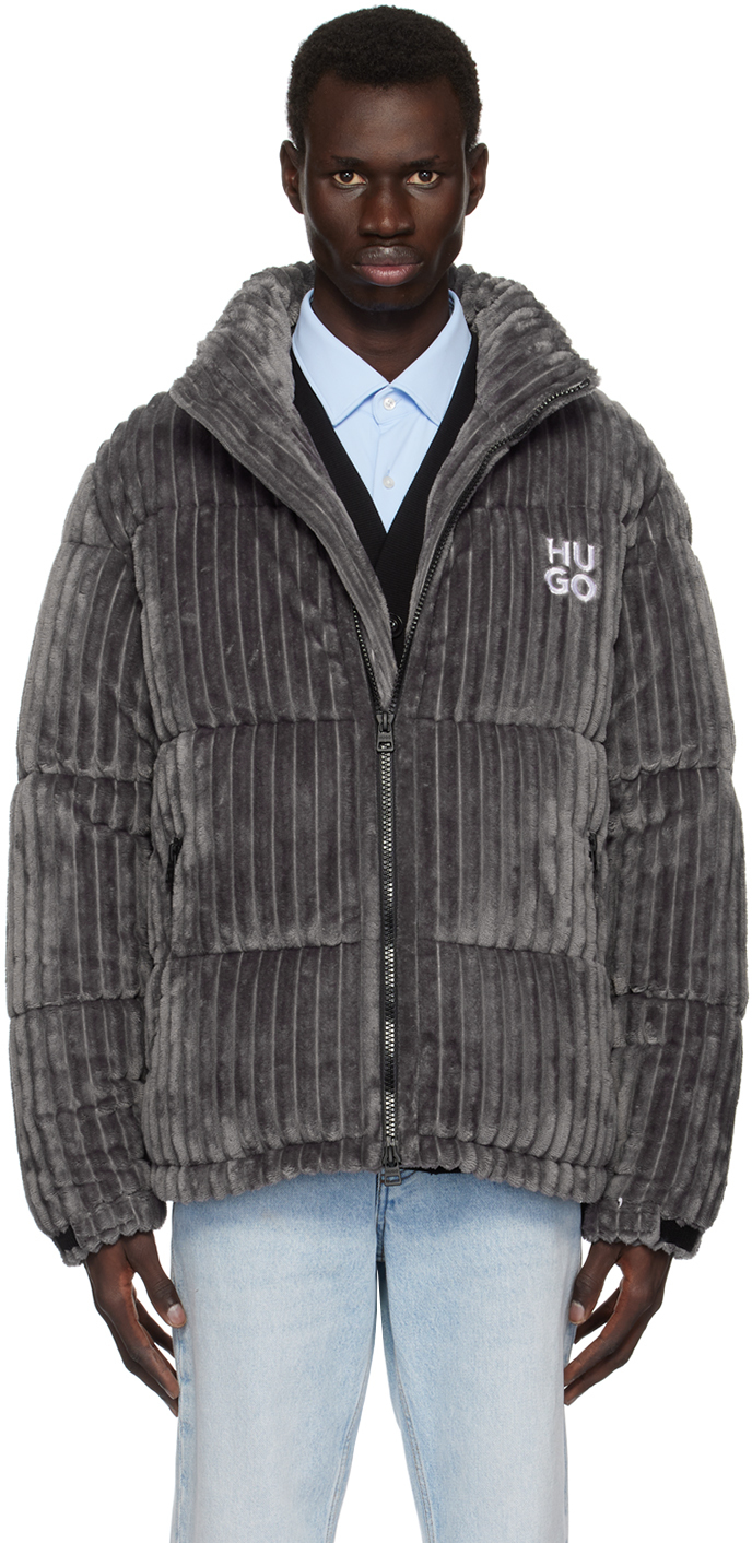 Gray Faux-Fur Puffer Jacket