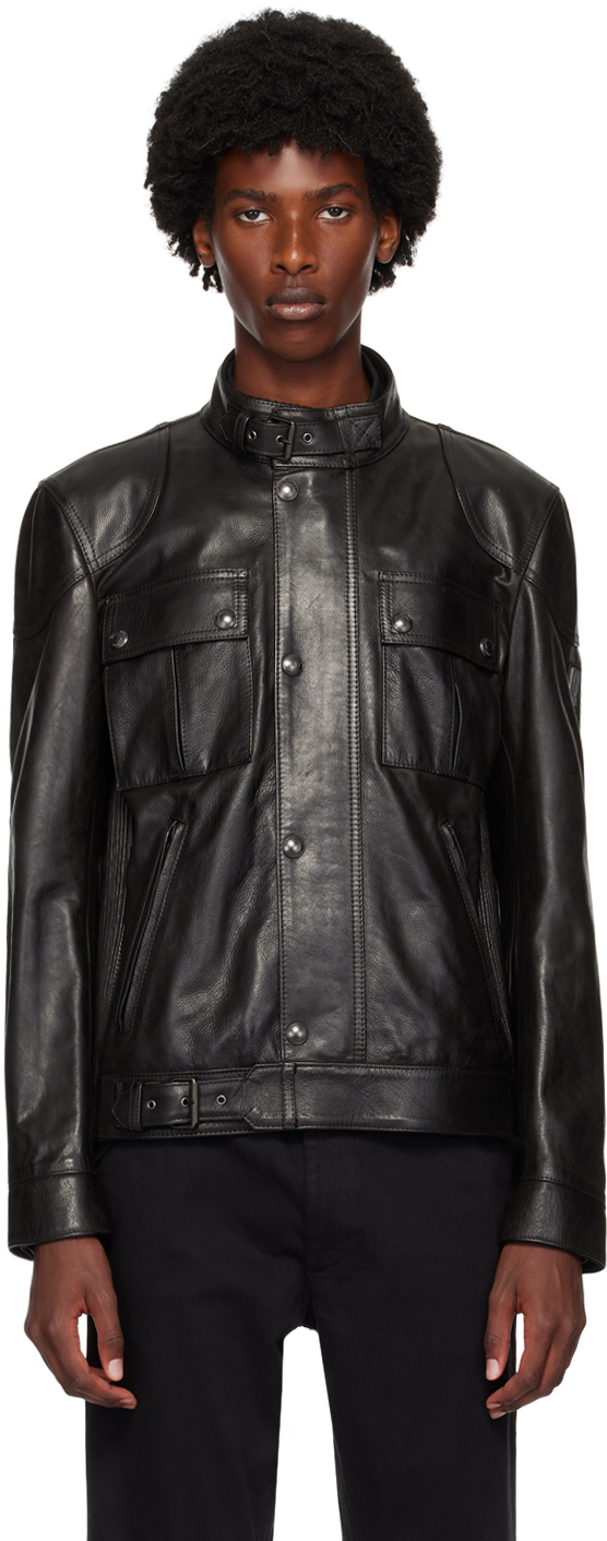 Black Hand-Waxed Gangster Leather Jacket