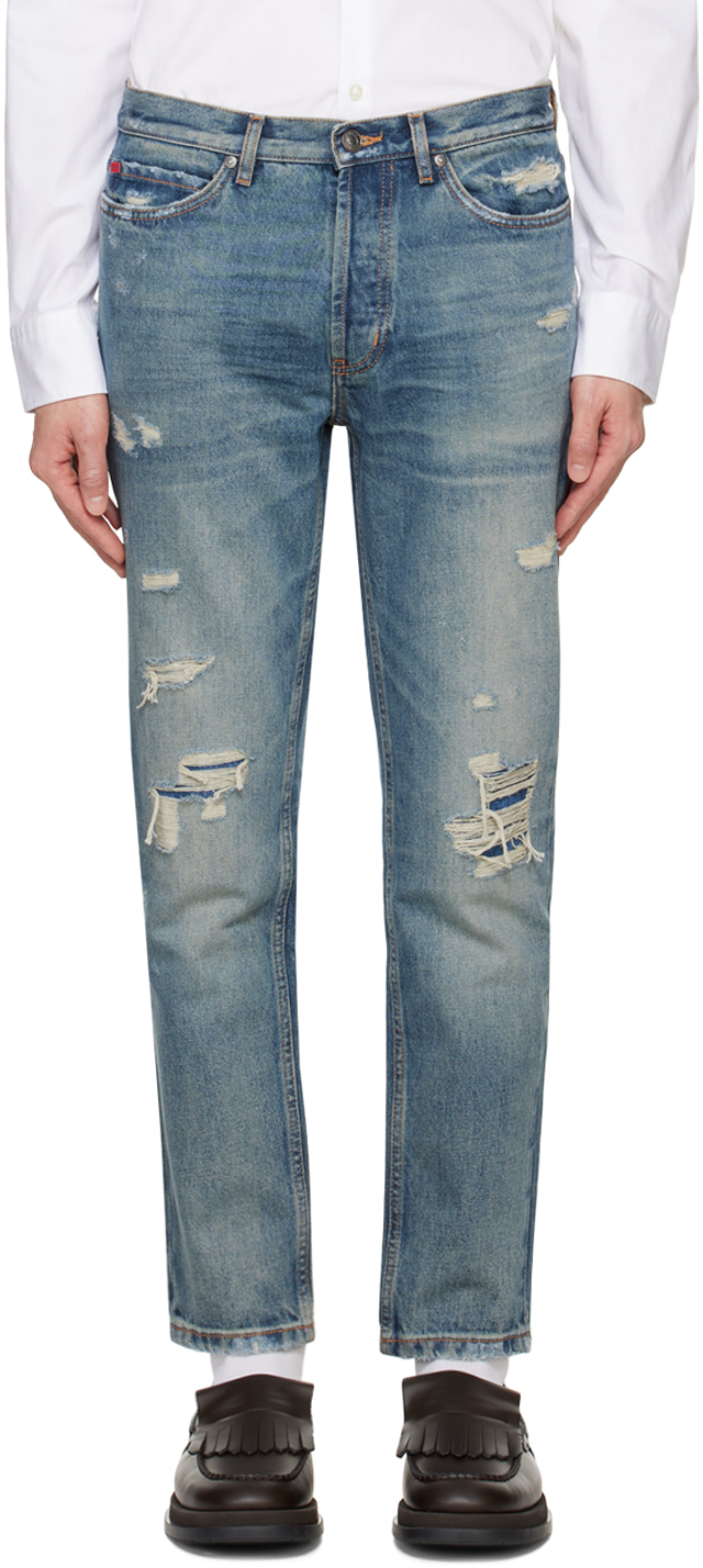 Shop Hugo Blue Tapered-fit Jeans In 430-bright Blue