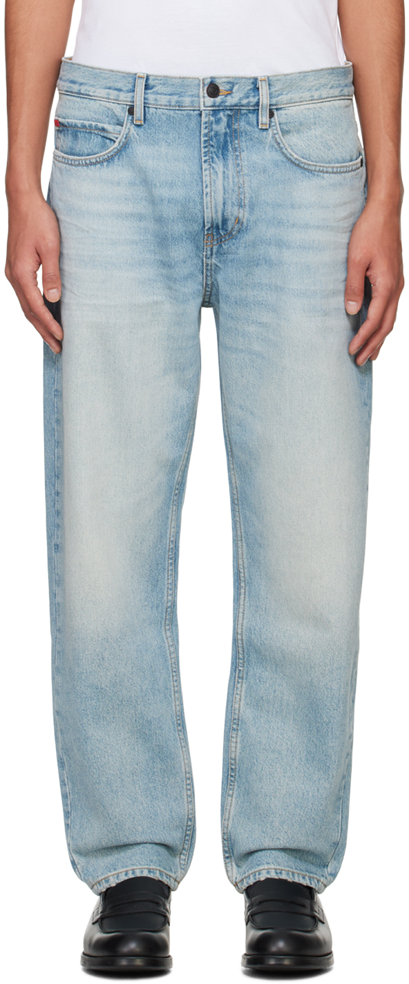 Shop Hugo Blue Faded Jeans In 430-bright Blue