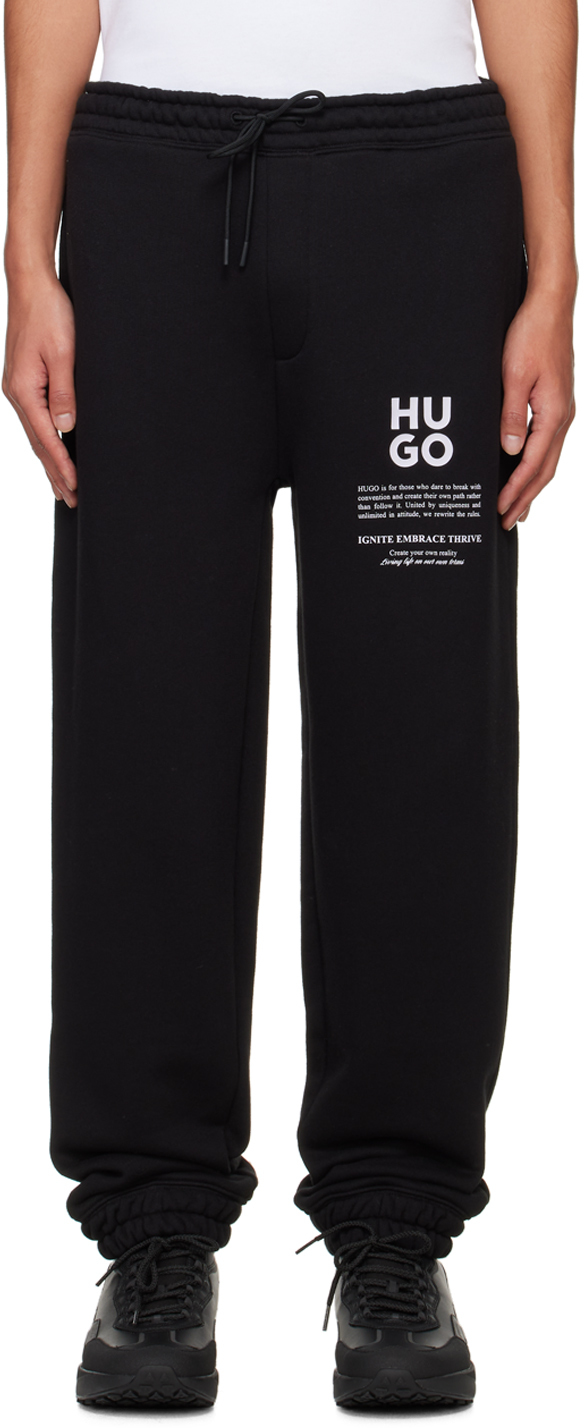 Shop Hugo Black Logo-bonded Sweatpants In 001-black