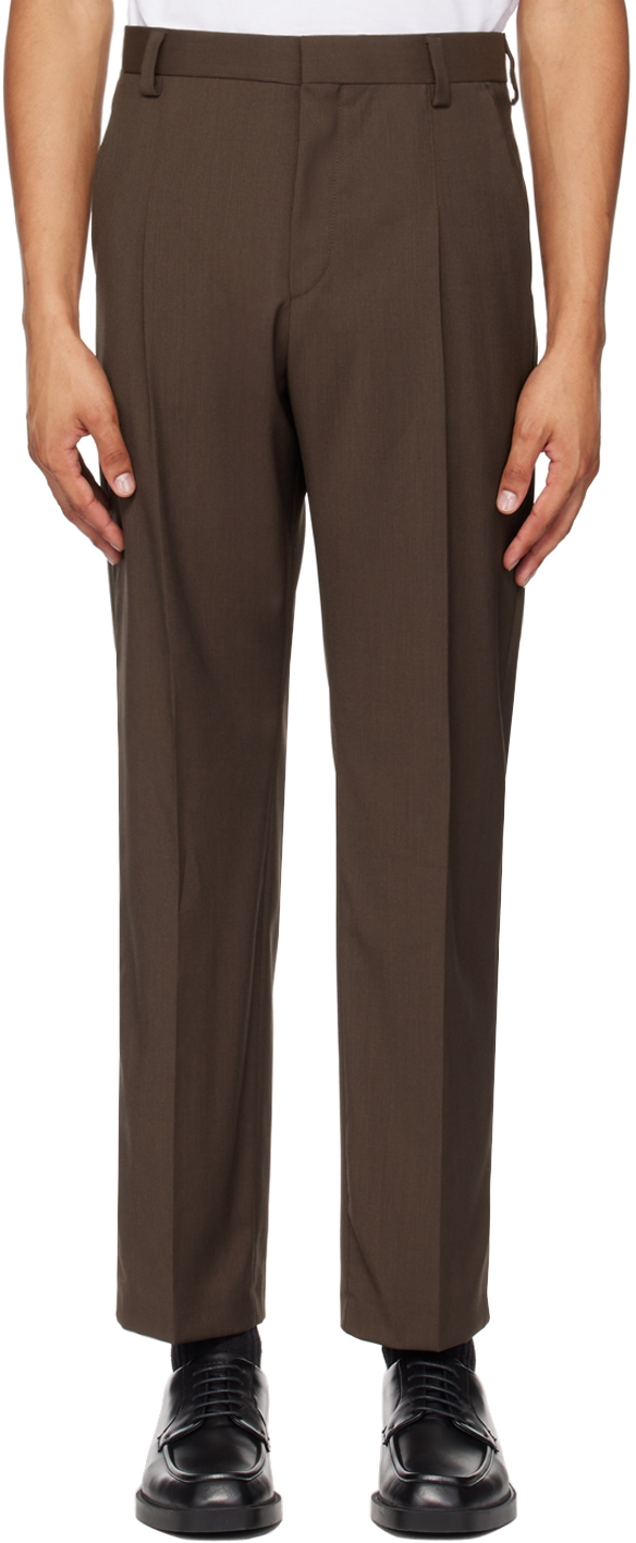 Shop Hugo Brown Virgin Wool Trousers In 212-medium Brown