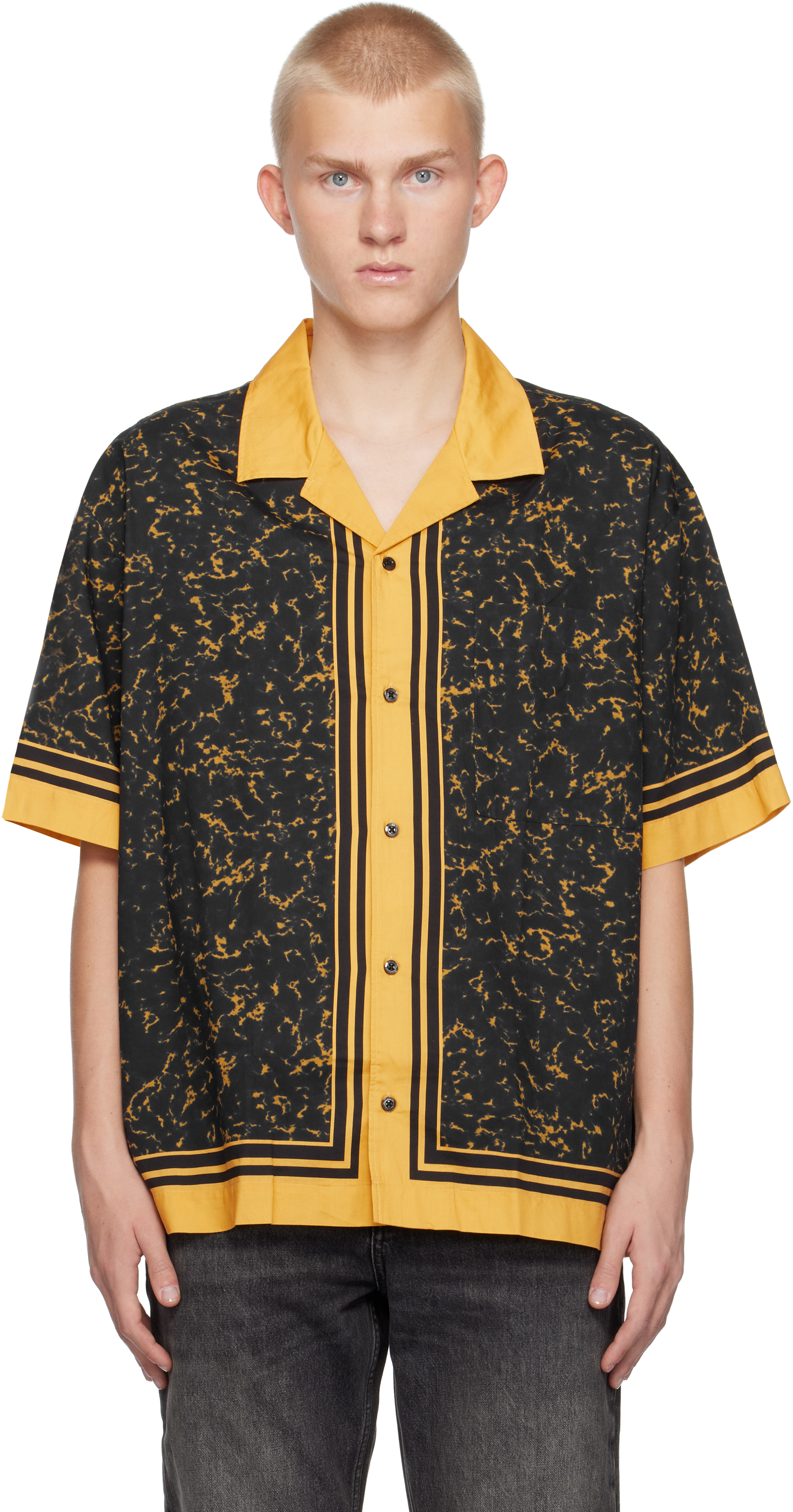 Shop Hugo Yellow & Black Oversize-fit Shirt In 712-gold