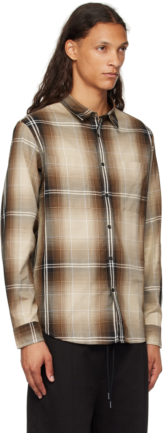 Hugo Boss Beige & Brown Check Shirt In 281-open Beige