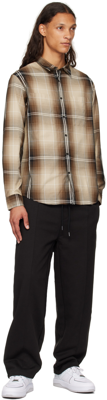 Hugo Boss Beige & Brown Check Shirt In 281-open Beige