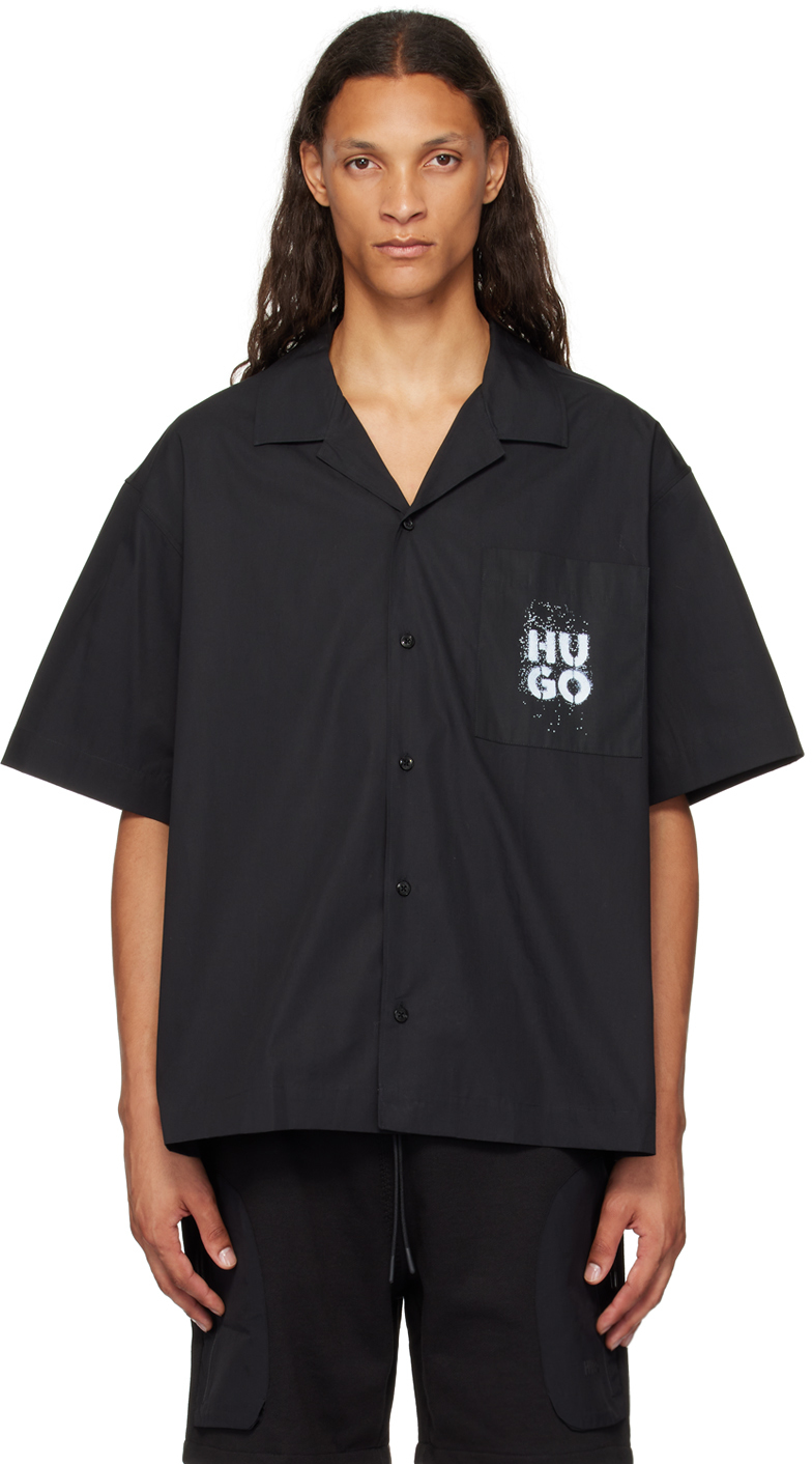 Shop Hugo Black Dropped Shoulder Shirt In 001-black