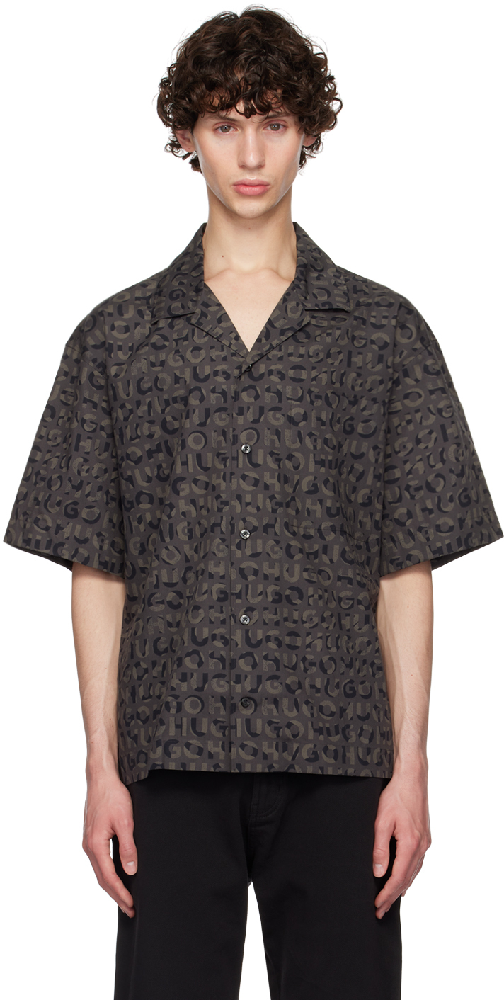 Shop Hugo Gray Printed Shirt In 009-black