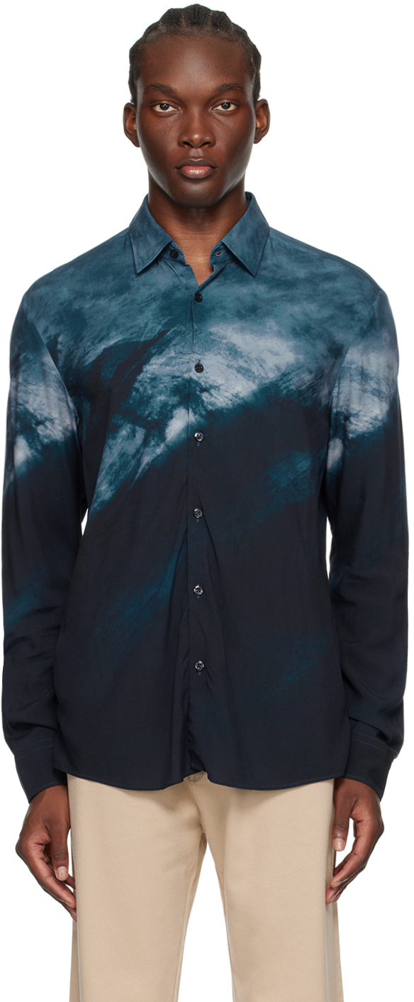 Shop Hugo Blue Printed Shirt In 427-medium Blue