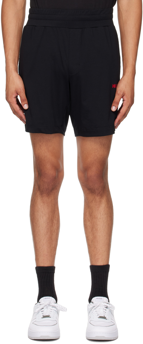 Shop Hugo Black Printed Logo Shorts In Black 001