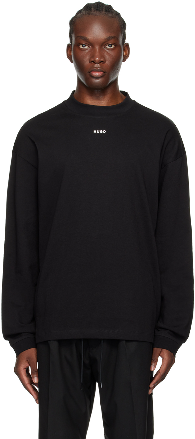 Shop Hugo Black Bonded Long Sleeve T-shirt In 001-black