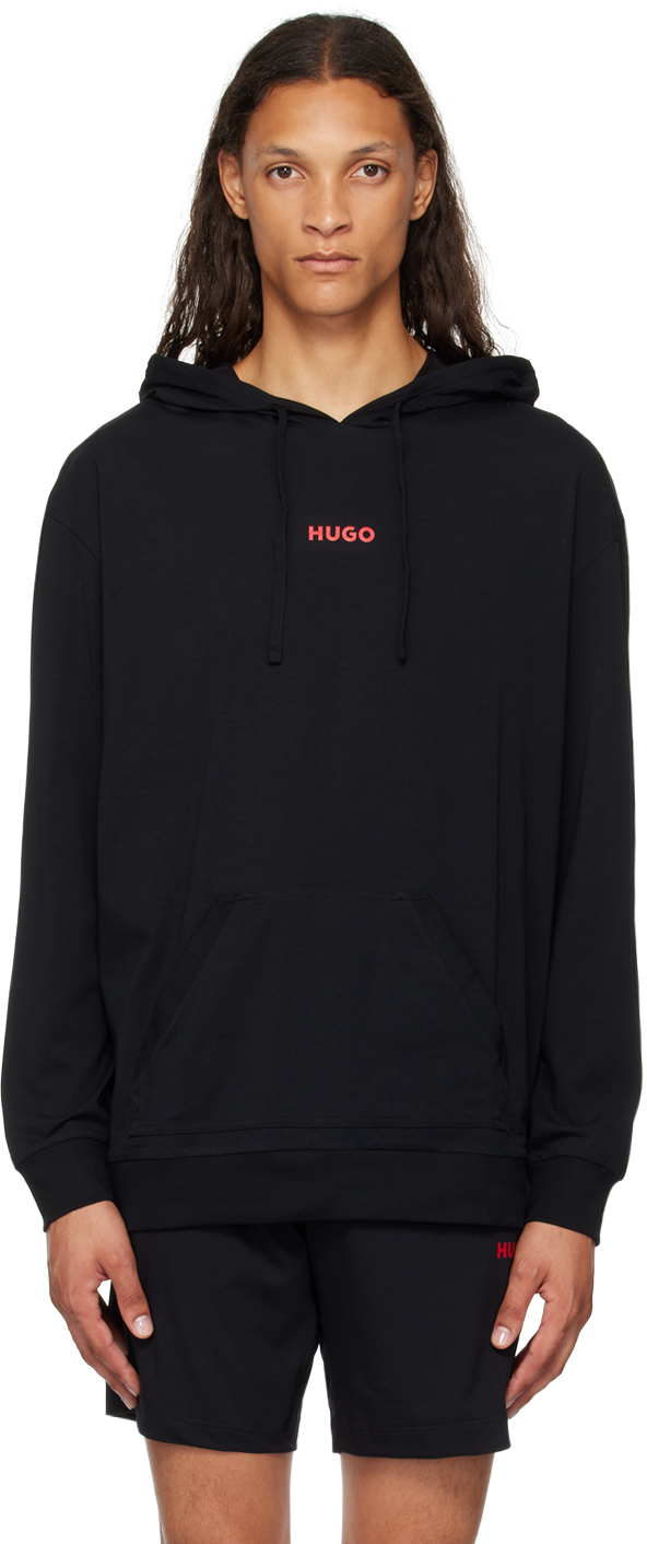 Shop Hugo Black Printed Logo Hoodie In Black 001