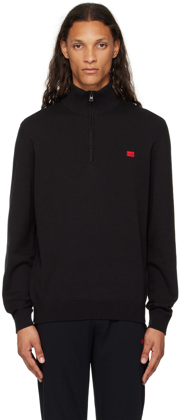 Shop Hugo Black Half-zip Sweater In 001-black