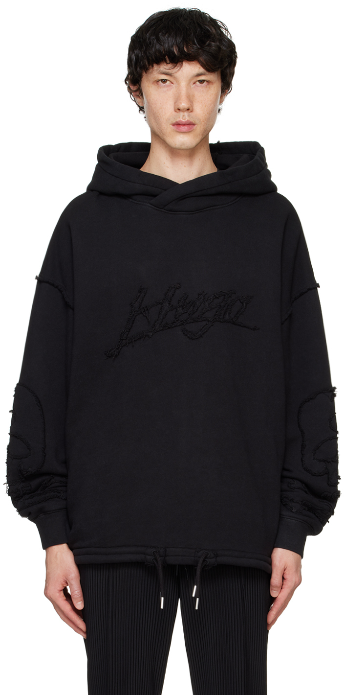 Shop Hugo Black Logo Hoodie In 001-black