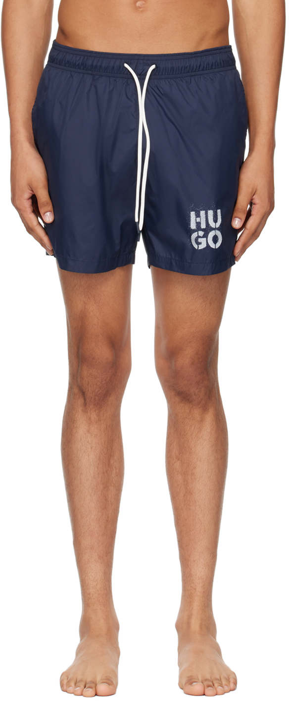 HUGO NAVY DRAWSTRING SWIM SHORTS 