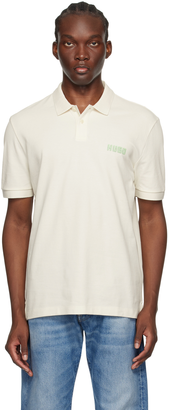 Shop Hugo Off-white Printed Polo In 121-open White