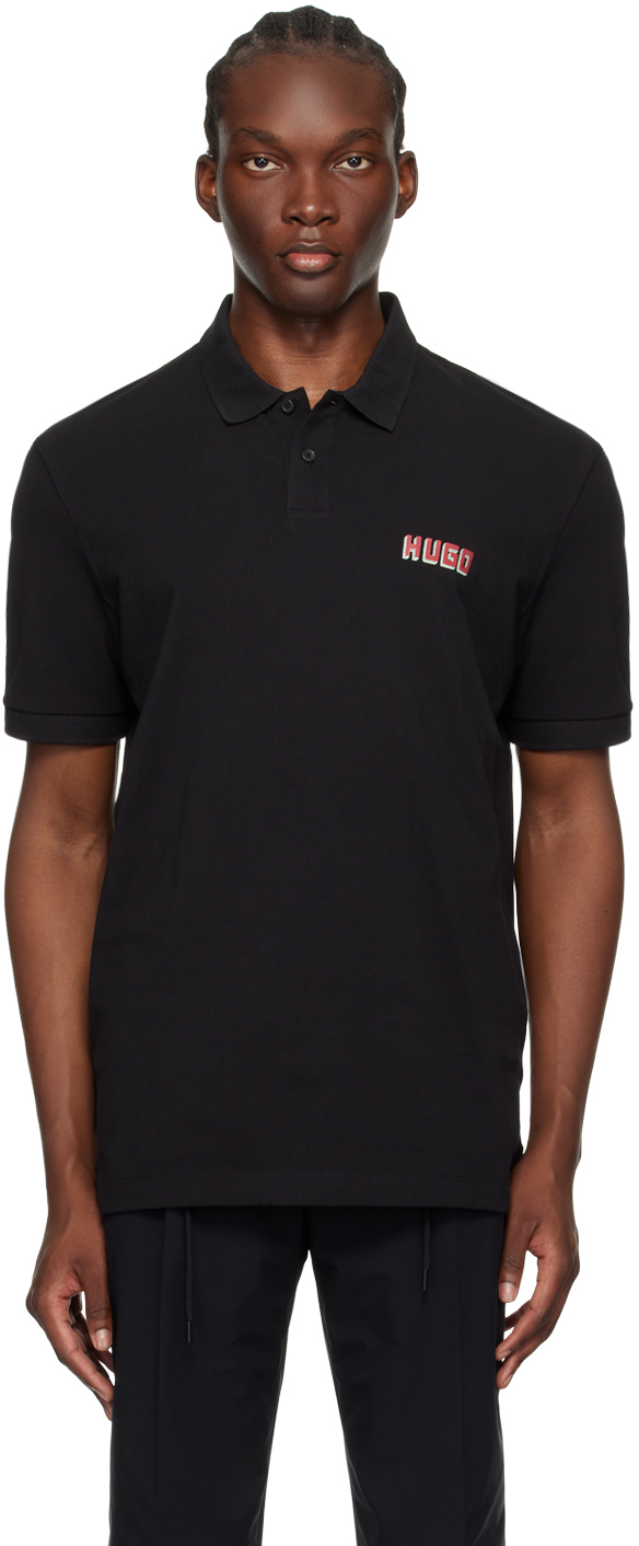 Shop Hugo Black Printed Polo In 001-black