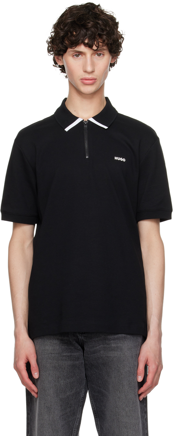 Shop Hugo Black Contrast Logo Polo In 001