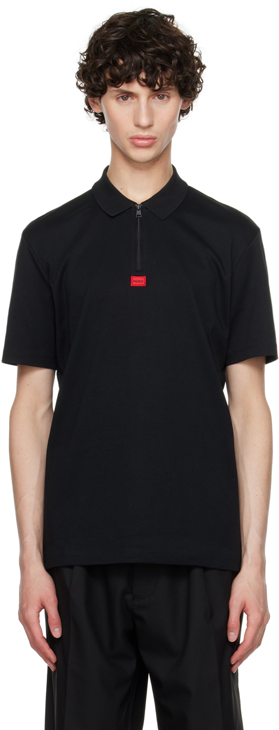 Shop Hugo Black Zip Polo In 001