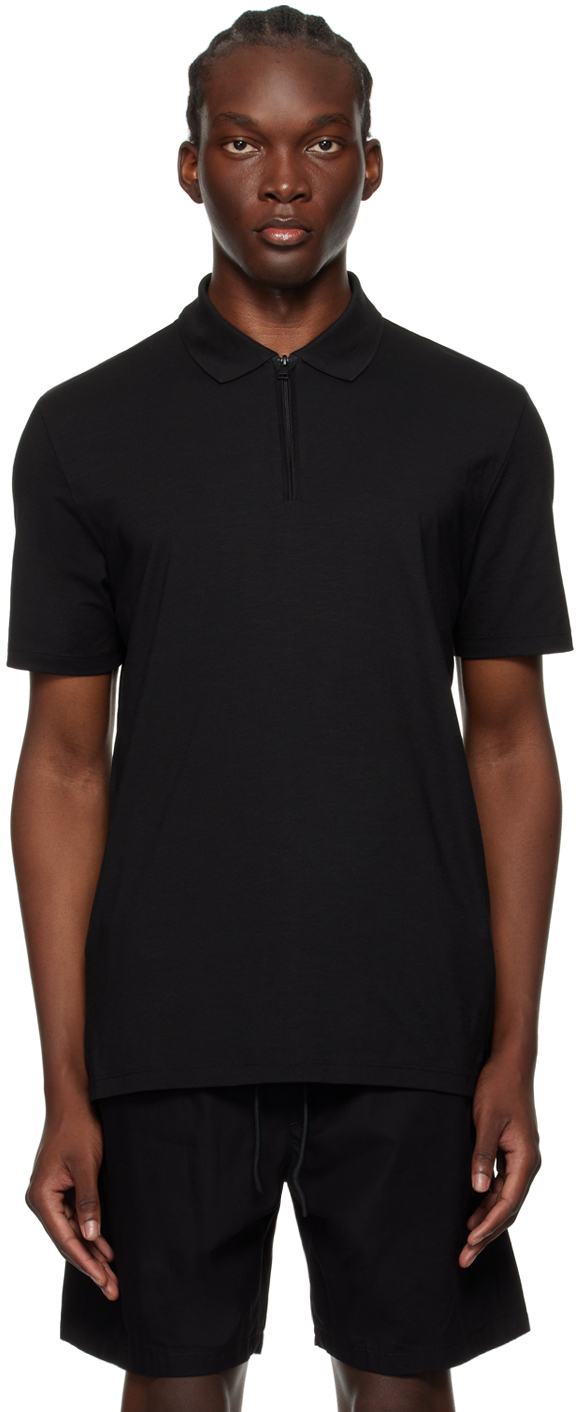 Shop Hugo Black Half-zip Polo In 001-black