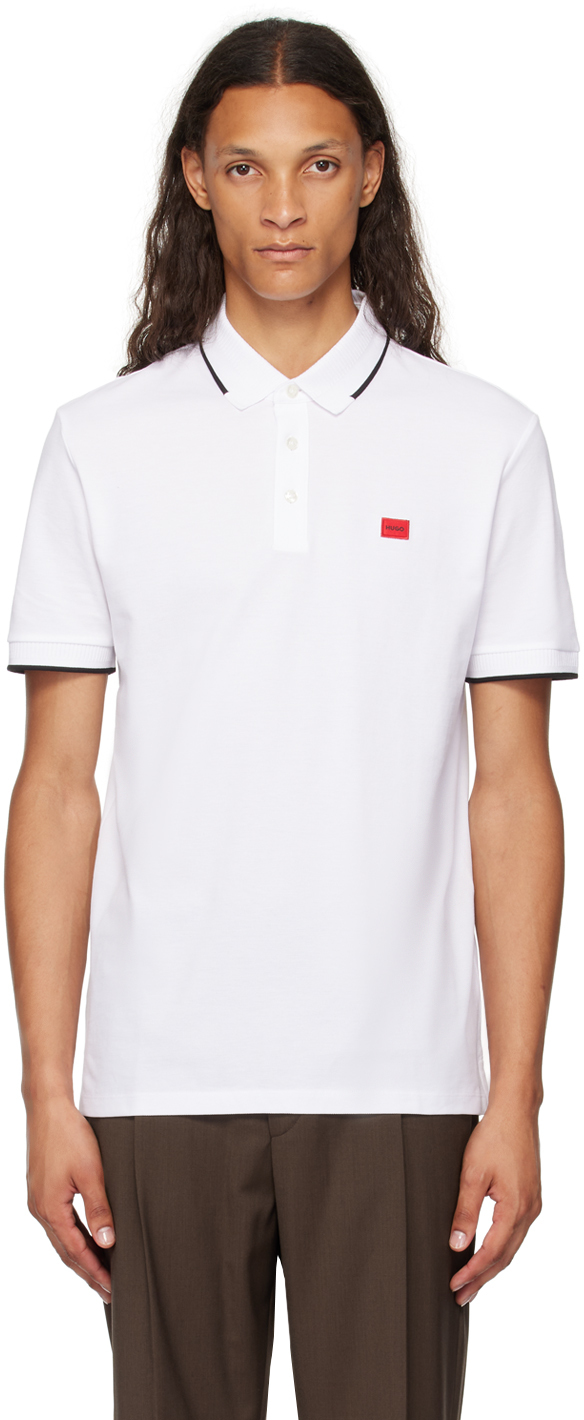 Shop Hugo White Bonded Logo Polo In 120-open White