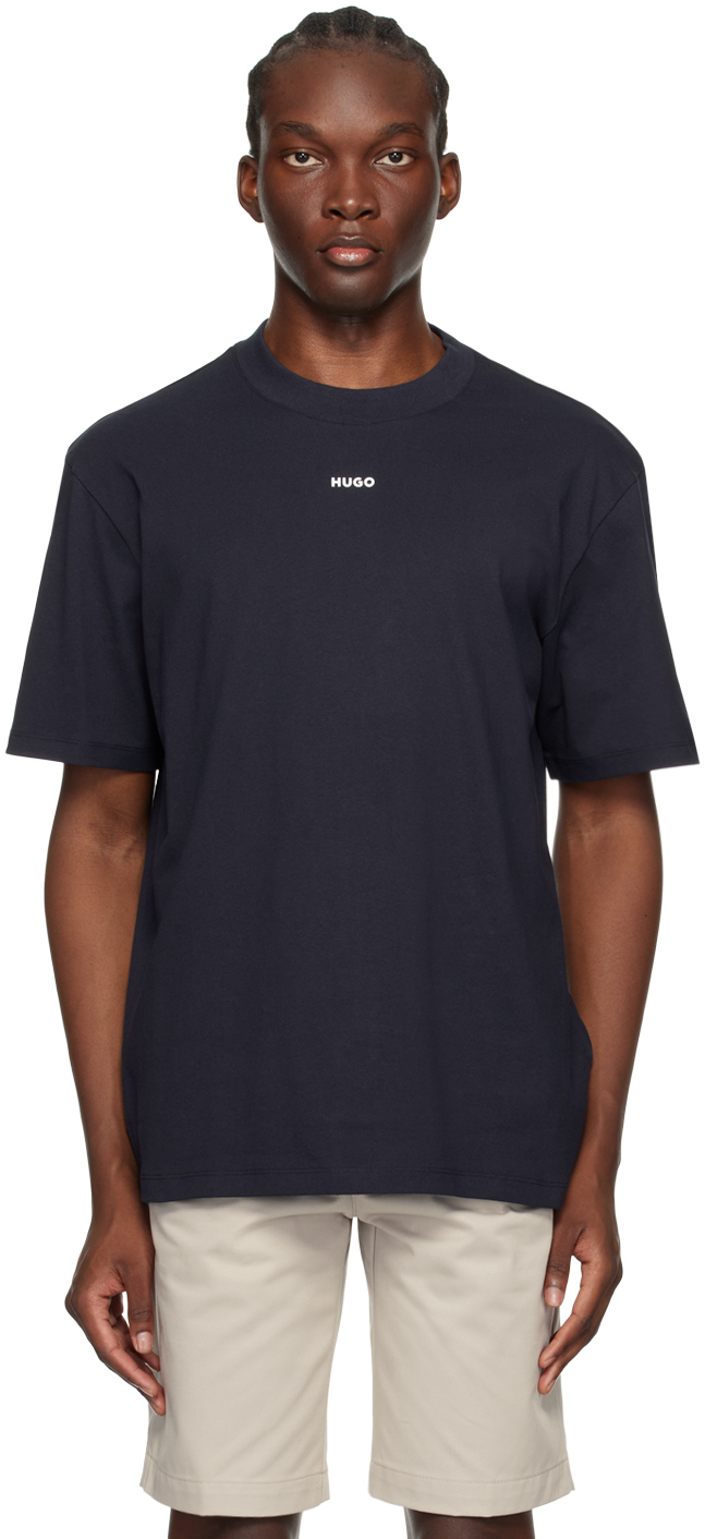 Shop Hugo Navy Bonded T-shirt In 405-dark Blue